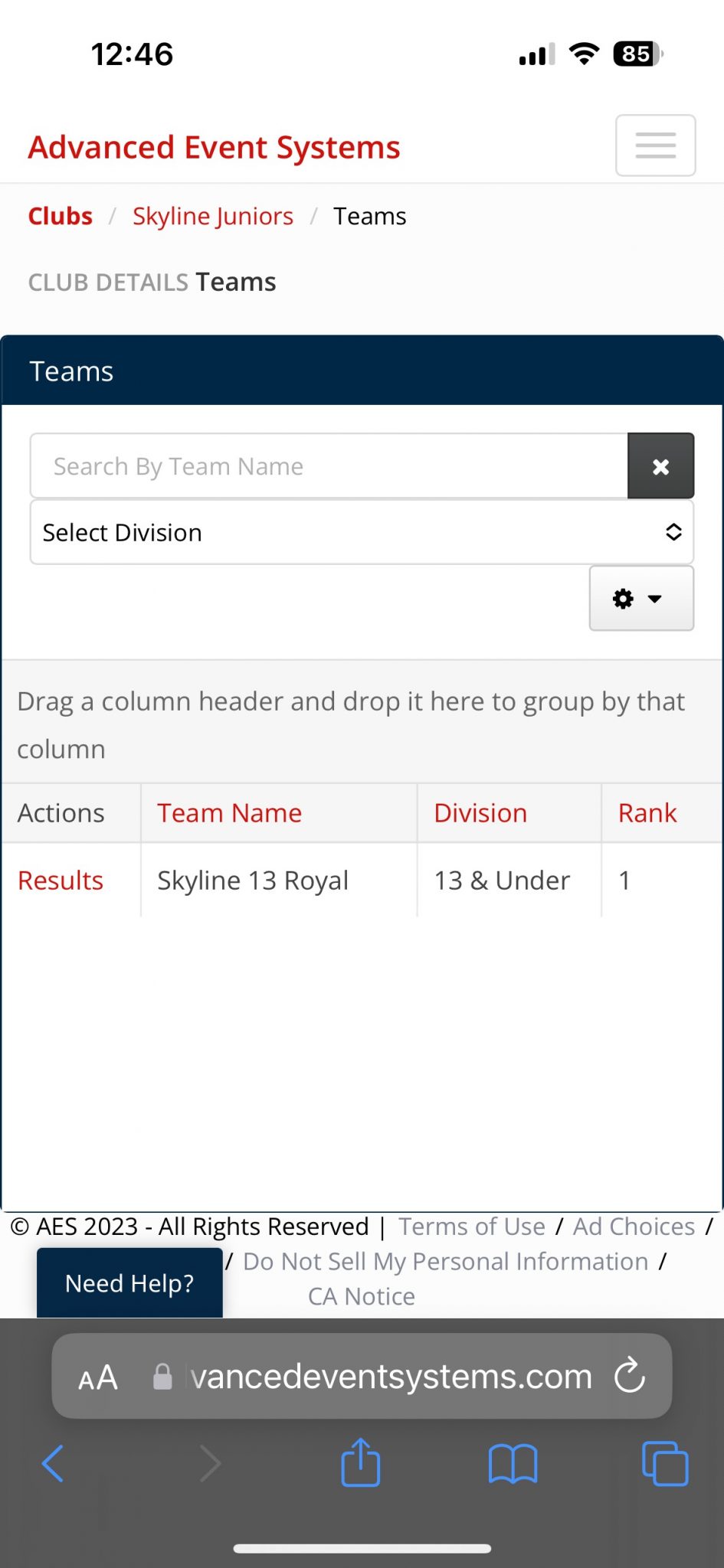 AES Login Process for Result Input Dallas Skyline Juniors Volleyball